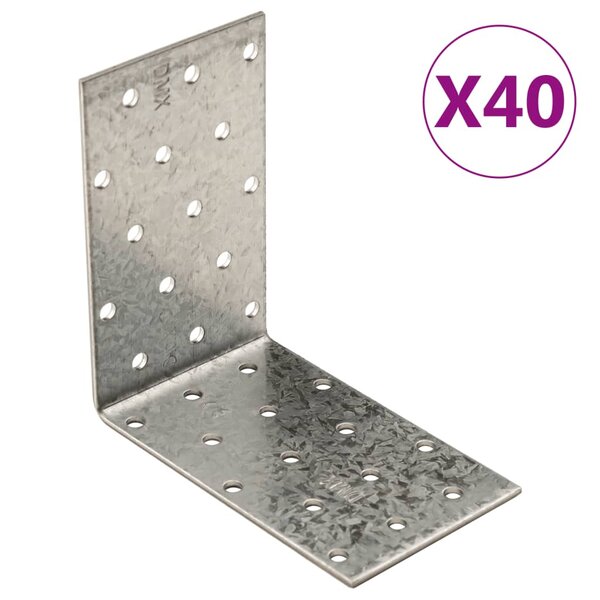 vidaXL Équerres de fixation 40 Pièces 2 mm 100x60x100 mm acier galvanisé