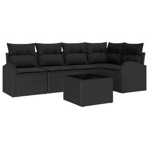 Set de canapé jardin 6 pièces avec coussins beige poly rotin