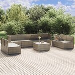 vidaXL Salon de jardin 9 Pièces avec coussins Gris Résine tressée