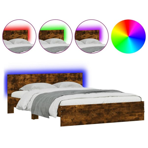 vidaXL Cadre de lit avec LED sans matelas chêne fumé 160x200 cm
