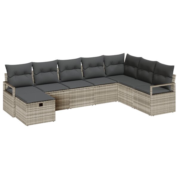 vidaXL Ensemble de canapé de jardin en 8 pièces avec coussins gris clair en poly rattan