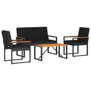 vidaXL Ensemble de meubles d'extérieur 4 Pièces Noir polyrotin