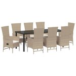 vidaXL Ensemble de salle à manger pour jardin 9 Pièces Beige polyrotin