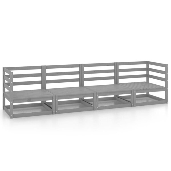 vidaXL Canapé à 4 places de jardin Gris Bois de pin solide
