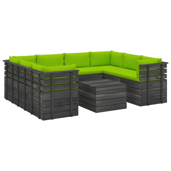 vidaXL Salon palette de jardin 9 Pièces avec coussins Bois de pin massif