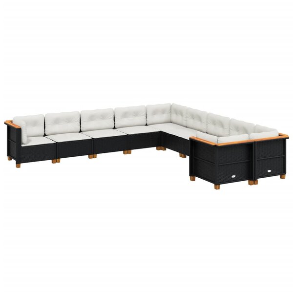vidaXL Salon de jardin 10 Pièces avec coussins noir résine tressée