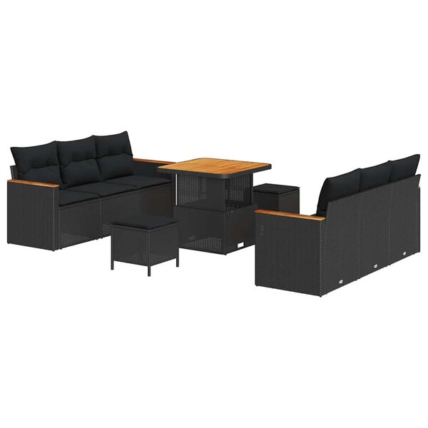 vidaXL Ensemble de canapé de jardin avec coussin 9 Pièces Noir Poly rotin