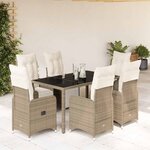 vidaXL Ensemble de bistro de jardin 7 Pièces coussins marron poly rotin