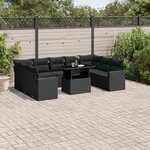 vidaXL Salon de jardin 10 Pièces avec coussins noir résine tressée