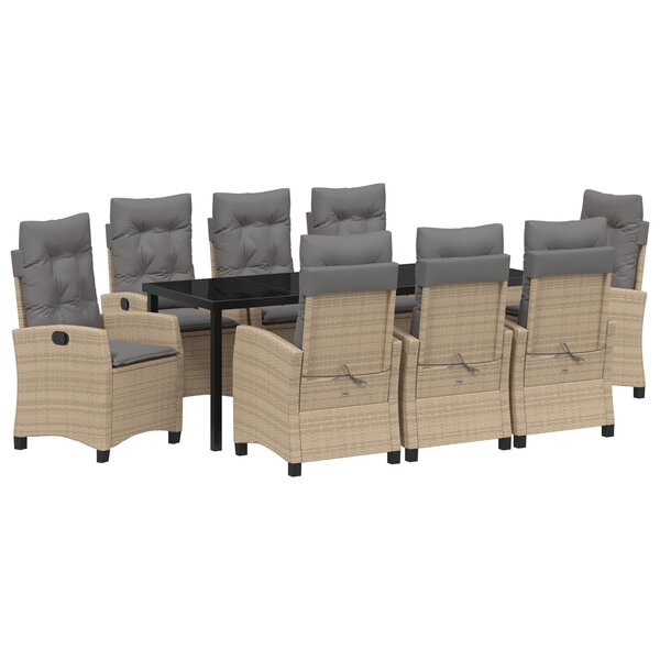 vidaXL Set de salle à manger de jardin de 9 pièces avec coussins - Rattan synthétique beige