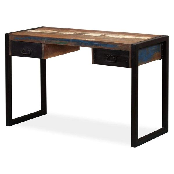 Bureau table meuble travail informatique avec 2 tiroirs bois de récupération massif 120 cm 0502062
