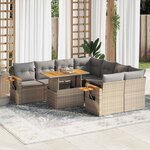 vidaXL Salon de jardin avec coussins 9 Pièces beige résine tressée acacia