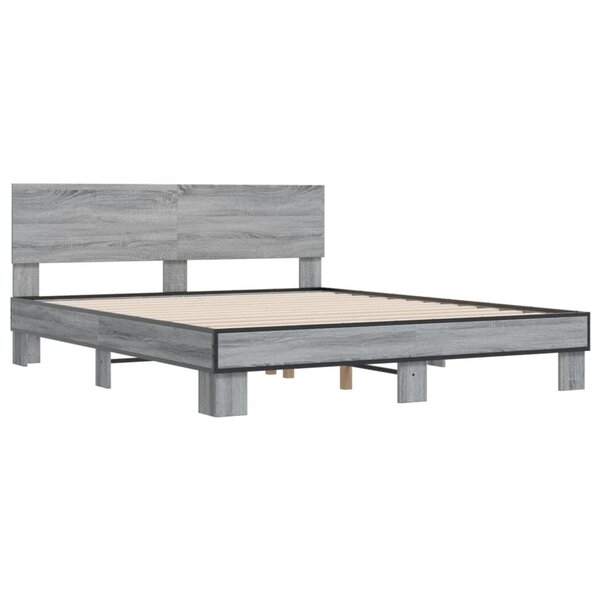 vidaXL Cadre de lit sonoma gris 150x200 cm bois d'ingénierie et métal