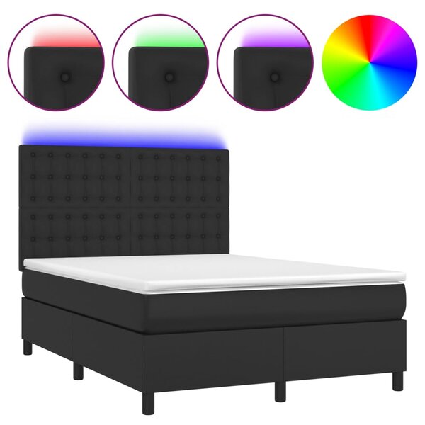vidaXL Sommier à lattes de lit avec matelas et LED Noir 140x190 cm
