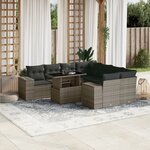 vidaXL Salon de jardin 9 Pièces avec coussins gris résine tressée
