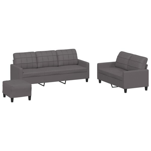 vidaXL Ensemble de canapés 3 Pièces avec coussins Gris Similicuir