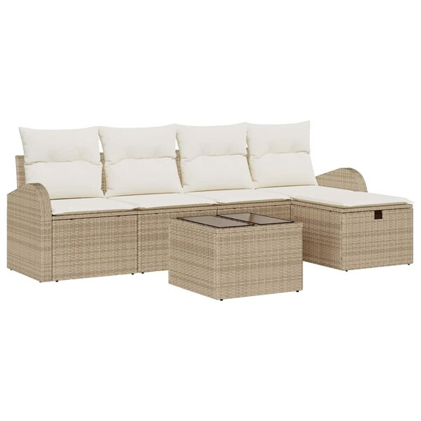 vidaXL Ensemble de canapé de jardin 6 Pièces Beige Poly rotin
