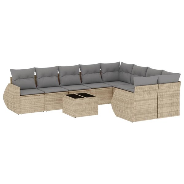 vidaXL Salon de jardin avec coussins 10 Pièces beige résine tressée