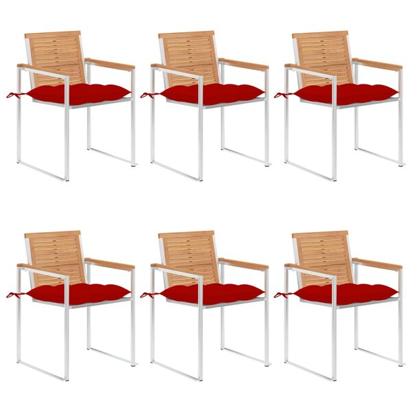 vidaXL Chaises de jardin lot de 6 avec coussins Bois de teck massif