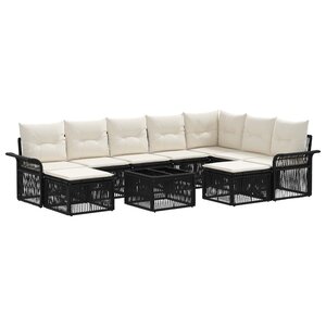 vidaXL Ensemble de canapé de jardin 10 Pièces Noir et blanc crème