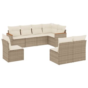 vidaXL Salon de jardin avec coussins 8 Pièces beige résine tressée