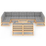 vidaXL Salon de jardin 10 Pièces avec coussins Bois de pin massif