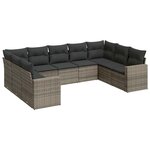 vidaXL Salon de jardin 9 Pièces avec coussins gris résine tressée