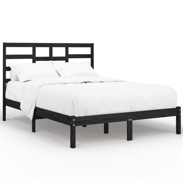 vidaXL Cadre de lit Noir Bois massif 140x190 cm
