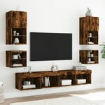 vidaXL Table de chevet murale avec lumières LED chêne fumé