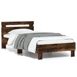 vidaXL Cadre de lit tête de lit et lumières LED chêne fumé 75x190 cm