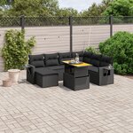 vidaXL Salon de jardin 8 Pièces avec coussins noir résine tressée