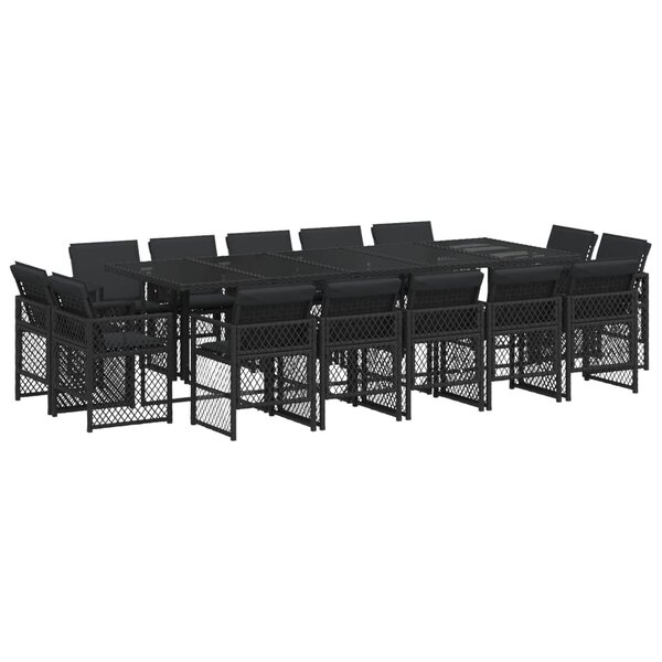 vidaXL Ensemble à manger de jardin 15 Pièces coussins noir résine tressée