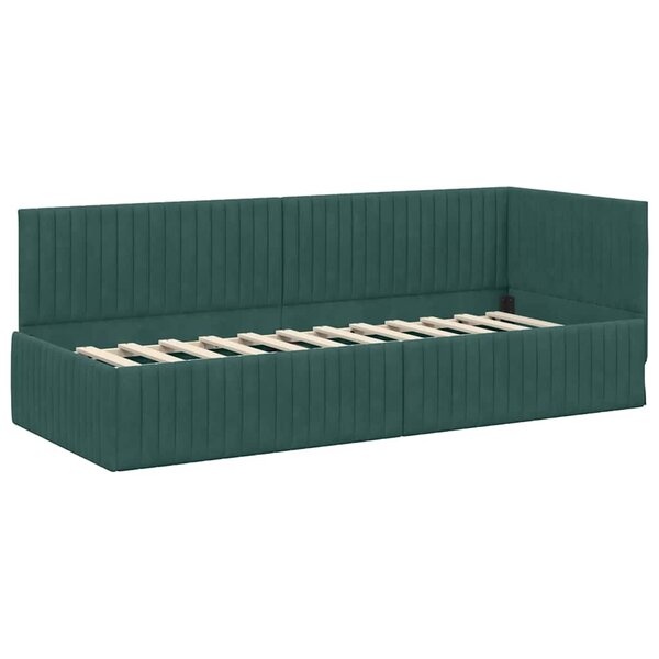 vidaXL Cadre de lit d'angle Vert foncé 80 cm x 200 cm tissu