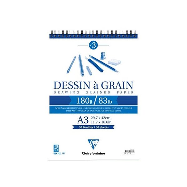 Bloc dessin à grain encollé A3 180g 30 feuilles CLAIREFONTAINE
