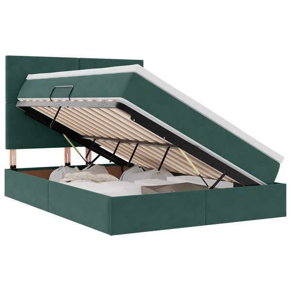 vidaXL Lit de rangement LED avec matelas Vert foncé 140 x 200 cm