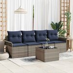 vidaXL Ensemble de canapé de jardin avec coussin 5 Pièces Gris et marine