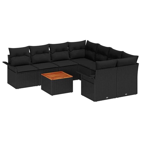 vidaXL Ensemble de canapé de jardin avec coussin 9 Pièces Noir