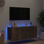 vidaXL Meuble TV mural avec lumières LED chêne fumé 100x35x41 cm