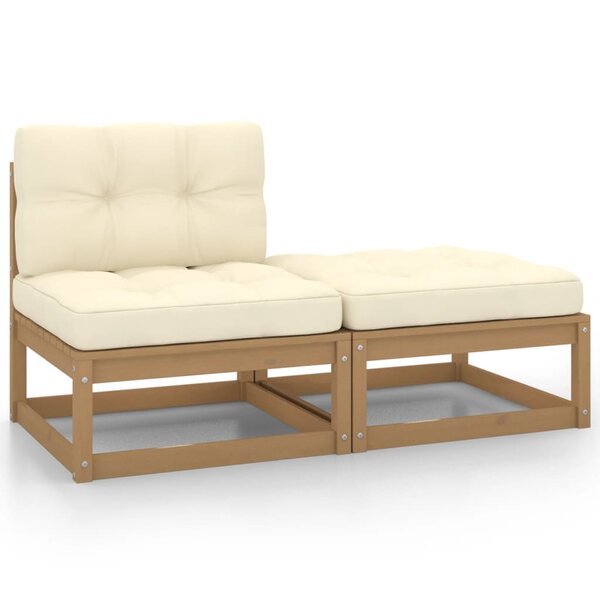 vidaXL Salon de jardin 2 Pièces avec coussins Marron miel Bois de pin