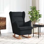 vidaXL Fauteuil à bascule à oreilles en velours noir bois massif