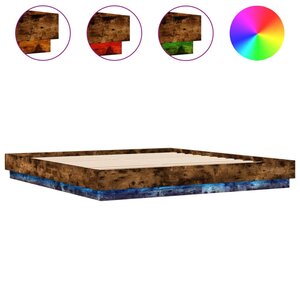 vidaXL Cadre de lit avec LED sans matelas chêne fumé 180x200 cm