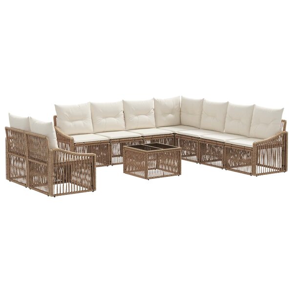 vidaXL Ensemble de canapé de jardin 10 Pièces Beige polyrotin