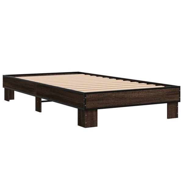 vidaXL Cadre de lit chêne marron 75x190 cm bois d'ingénierie et métal