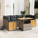 vidaXL Salon de jardin avec coussins 7 Pièces gris résine tressée acacia
