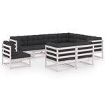 vidaXL Salon de jardin 9 Pièces avec coussins Blanc Bois de pin massif