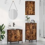 vidaXL Ensemble de mobilier de salle de bain Plaid 3 Pièces Chêne fumé