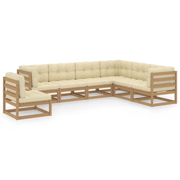 vidaXL Salon de jardin 7 Pièces avec coussins Marron miel Bois de pin