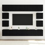 Set de meuble TV vidaXL 8 pièces en bois d'ingénierie noir mural