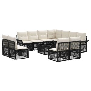 vidaXL Ensemble de canapé de jardin 12 Pièces Noir polyrotin