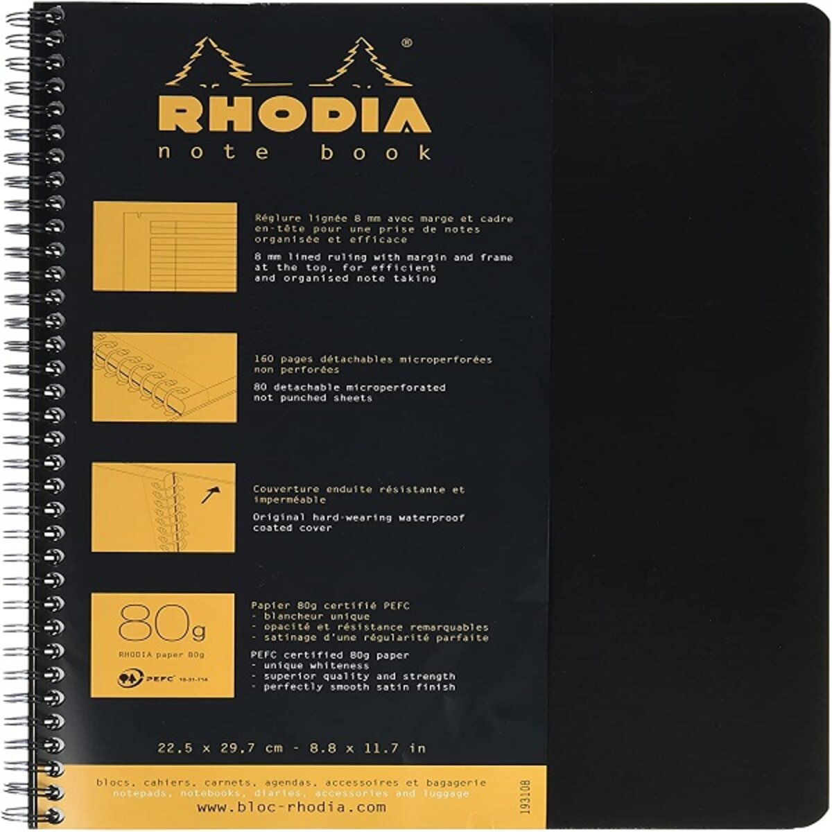 Cahier à Spirale (Reliure Intégrale) Notebook Noir - A4+ - Ligné - 160  pages Détachables - La Poste